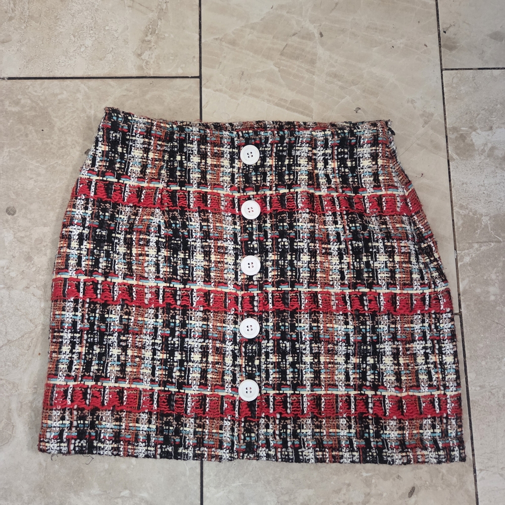 Stylish Red Tweed Skirt